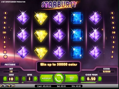 Интерфейс игрового автомата Starburst 