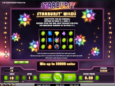 Выплаты по символам в автомате Starburst 